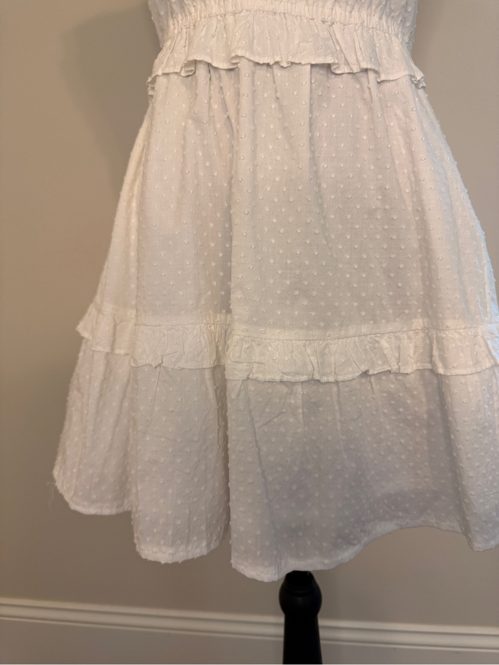 J.Crew White Swiss Dot Ruffle Tiered Mini Dress Sleeveless Tie Back Size 8 - Picture 2 of 7